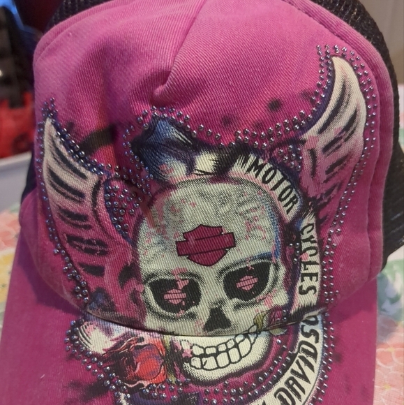 Harley Davidson Y2K Winged Skull Distressed Baseball Hat Cap Motorcycle - Picture 1 of 4